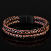 Braided Leather Bracelet with Gunmetal Clasp & Engraved Charm