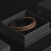 Braided Leather Bracelet with Gunmetal Clasp & Engraved Charm
